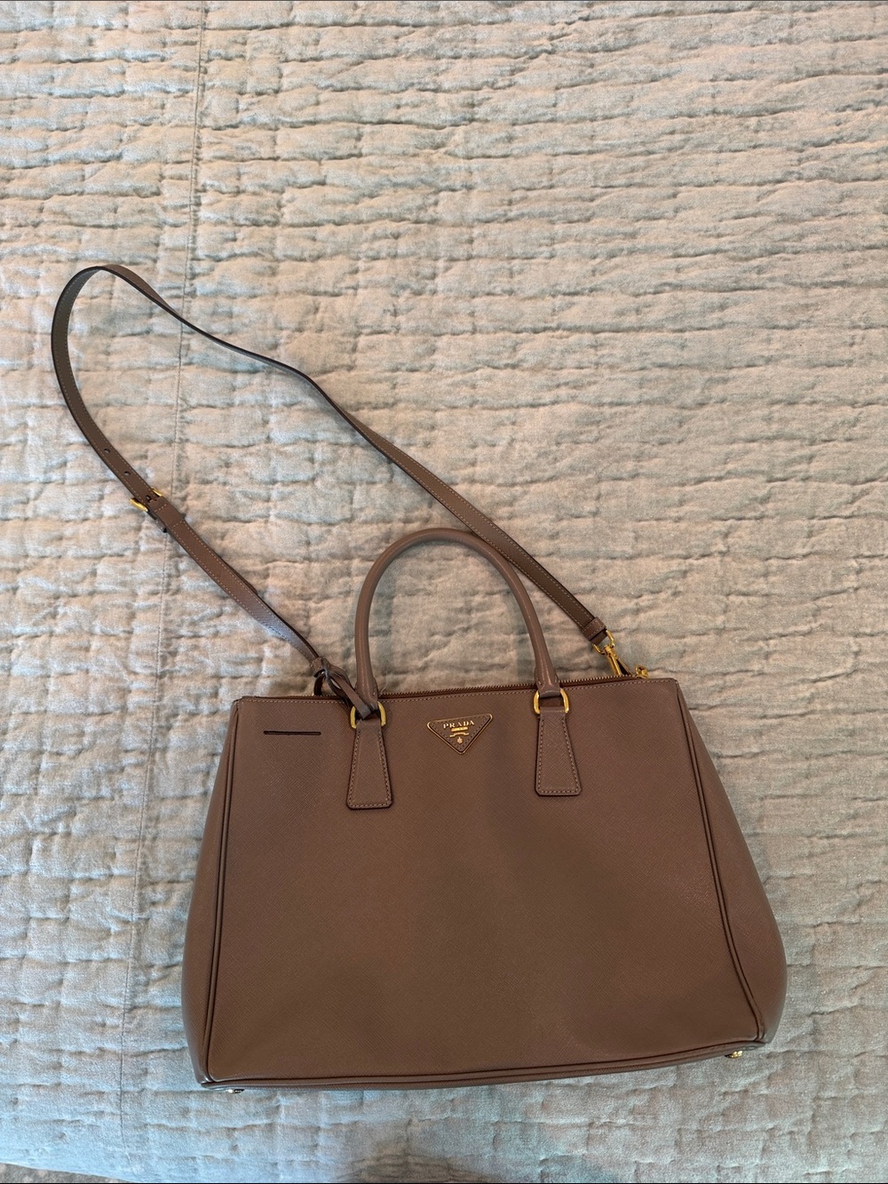 Prada Taupe Saffiano Leather Satchel with Shoulder Strap